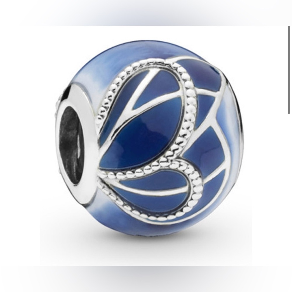 Authentic Pandora Retired ‘Blue Butterfly Wing’ S925 Ale Blue White Enamel Charm